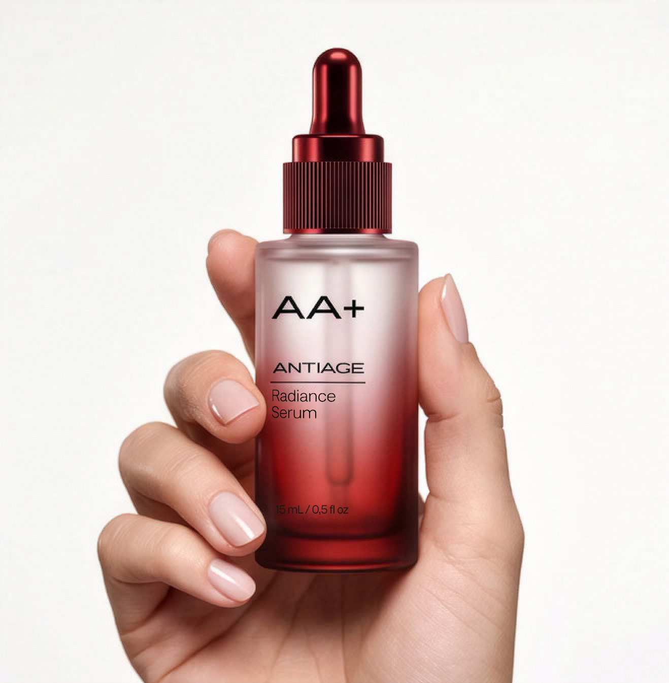AA+ antiage radiance serum held in hand