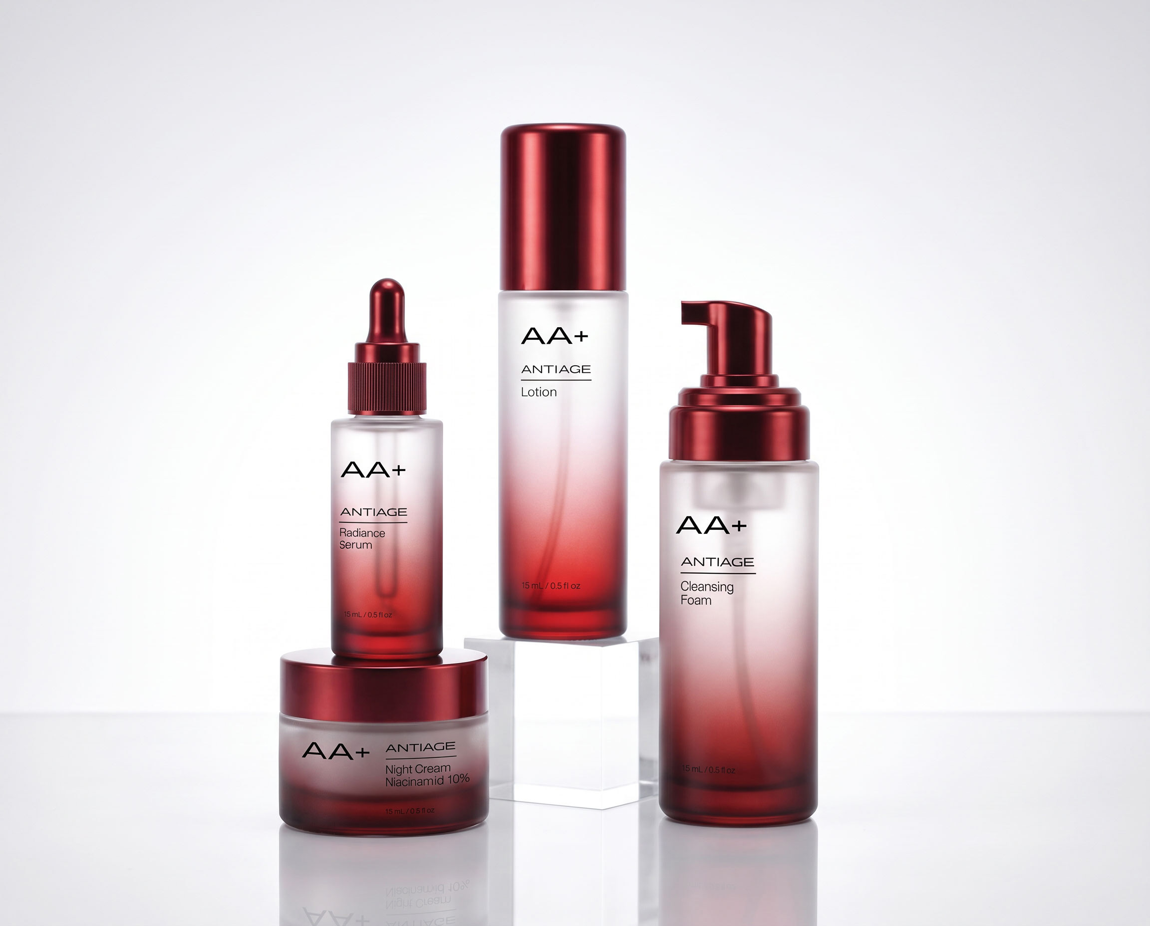 AA+ antiage full product range on reflective surface