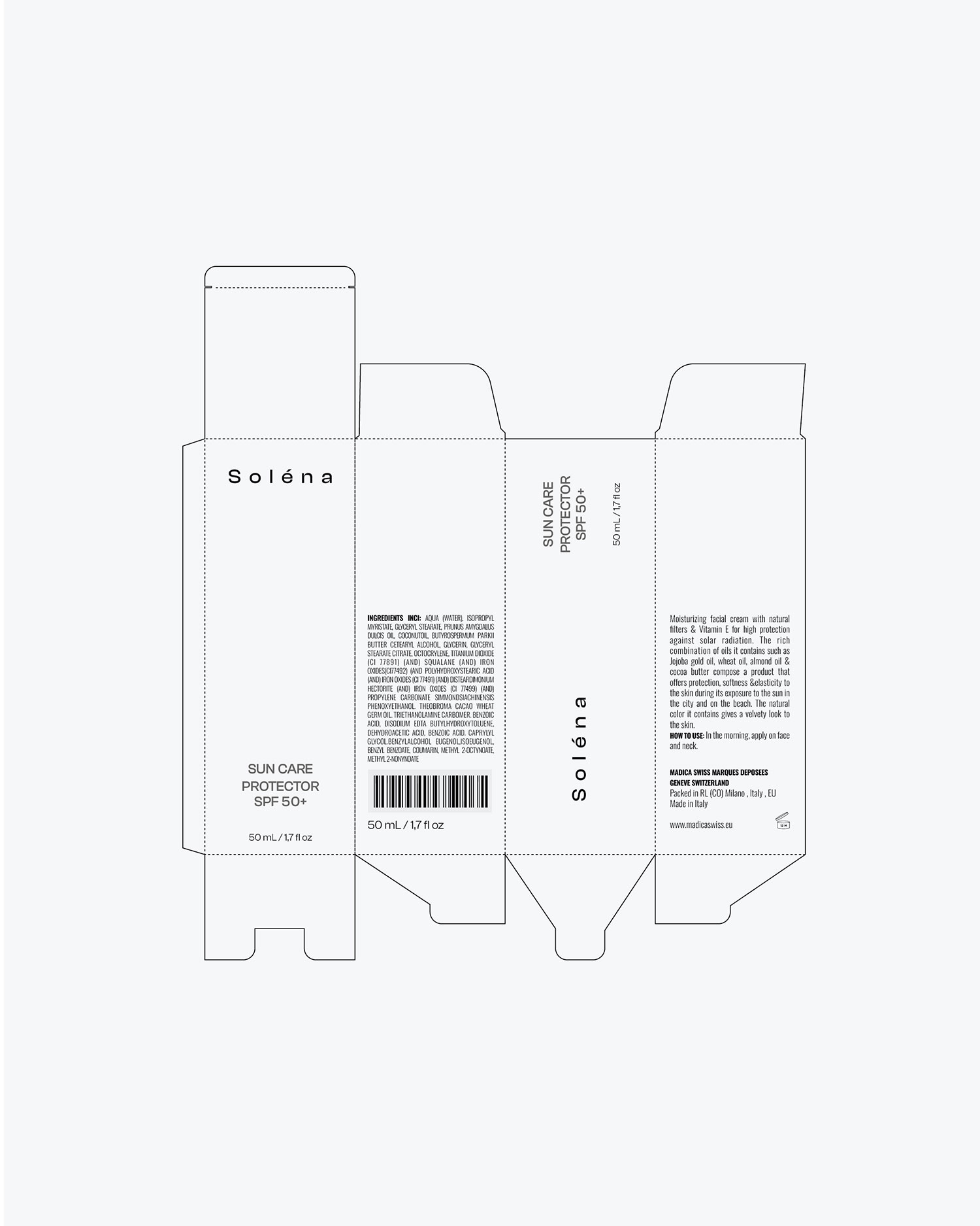 Solena sunscreen cosmetic packaging